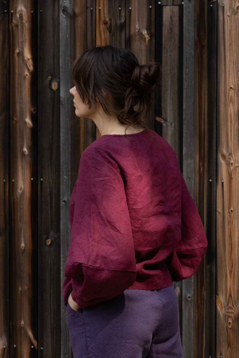 MATERA Blusa de lino con manga abullonada, top de lino orgánico para mujer, traje de festival de lino puro, Cottagecore, romántico, manga de globo de camisa renacentista imagen 5