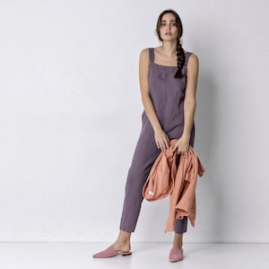 LISBON 100% Linen Unisex Jumpsuit, Relaxed fit, Women and Men Overalls, loungewear, unisex, organic linen
