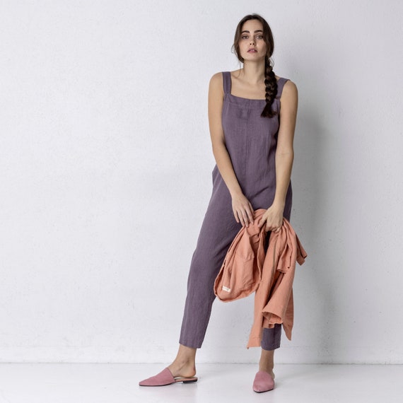 Washed Linen Jumpsuit, Unisex Relaxed Fit Overalls, OEKO-TEX Certified