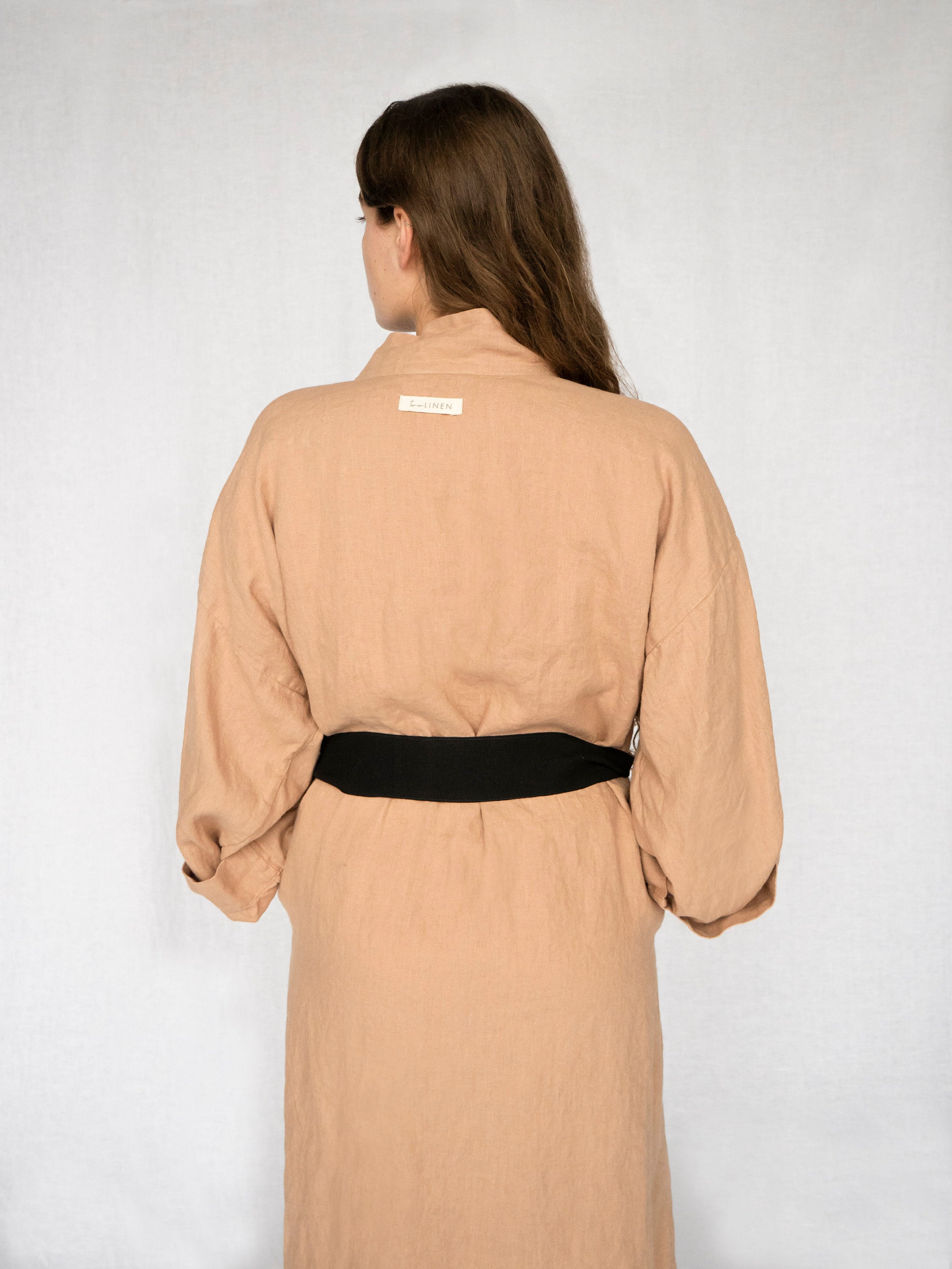Linen Kimono Bathrobe, Robe Longue en Lin, Natural Linen mocha Loose