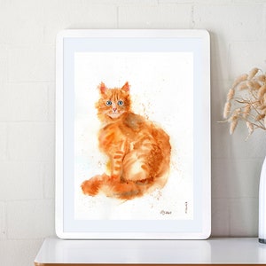 Original Red Cat Watercolor Painting | Whimsical Wall Art (10.6x15 in)