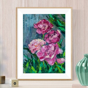 Pink Peonies Flowers Original Oil Artwork | Impasto Floral Painting