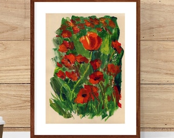 Poppies Acrylic Painting | Red Poppies Wall Art | Red Flowers Artwork