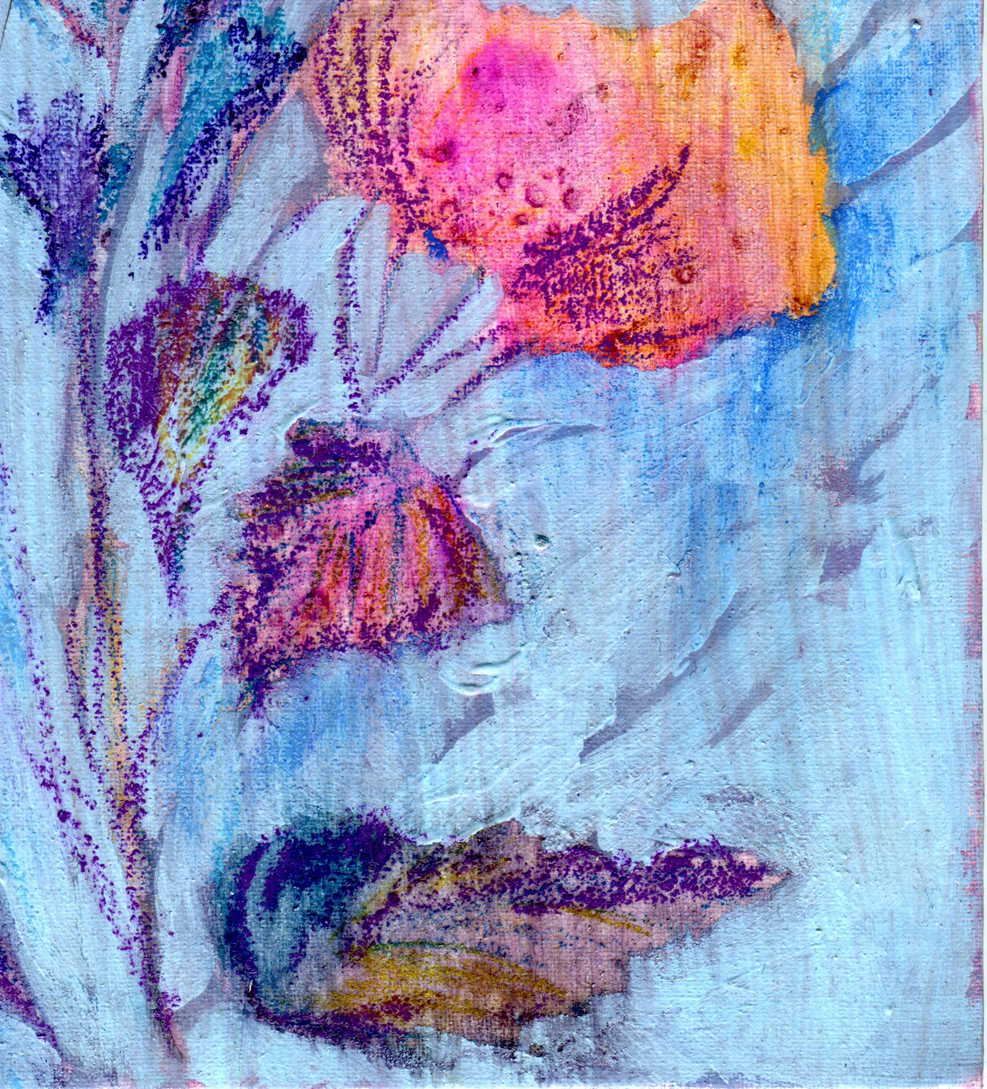 Abstract Blue and Pink Floral Painting Flowers and Foliage Etsy
