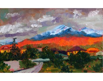 Mountains Oil Painting on Canvas Panel Evening in the Foothill Sunset Artwork by Zoya Mirumir