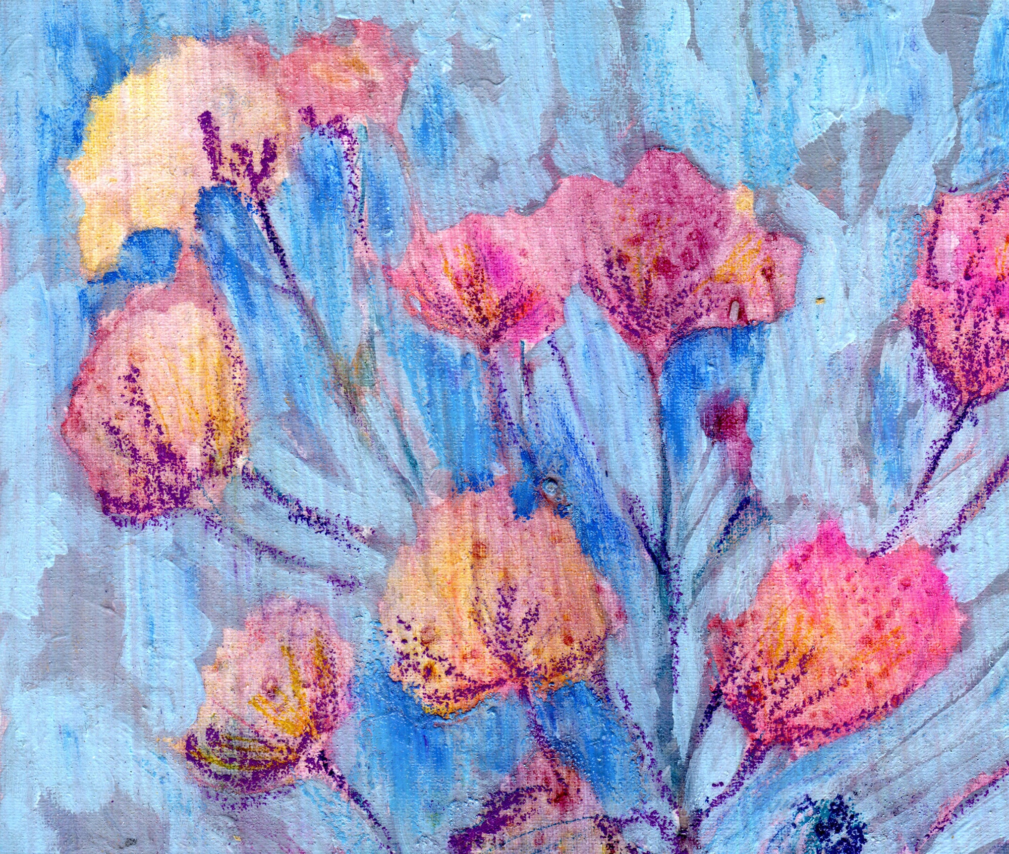 Abstract Blue and Pink Floral Painting Flowers and Foliage - Etsy