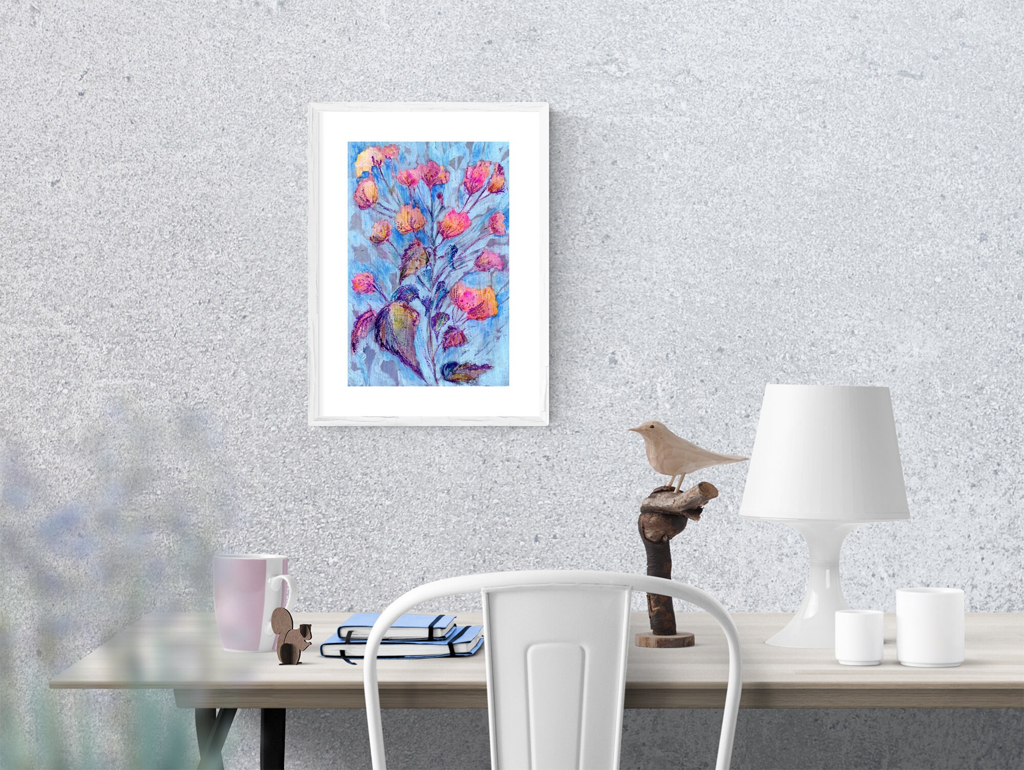 Abstract Blue and Pink Floral Painting Flowers and Foliage - Etsy
