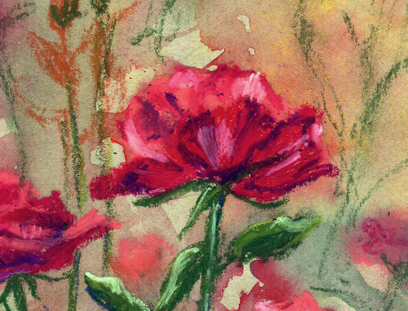 Rose Oil Pastel Painting and Watercolor Floral Art Work - Etsy