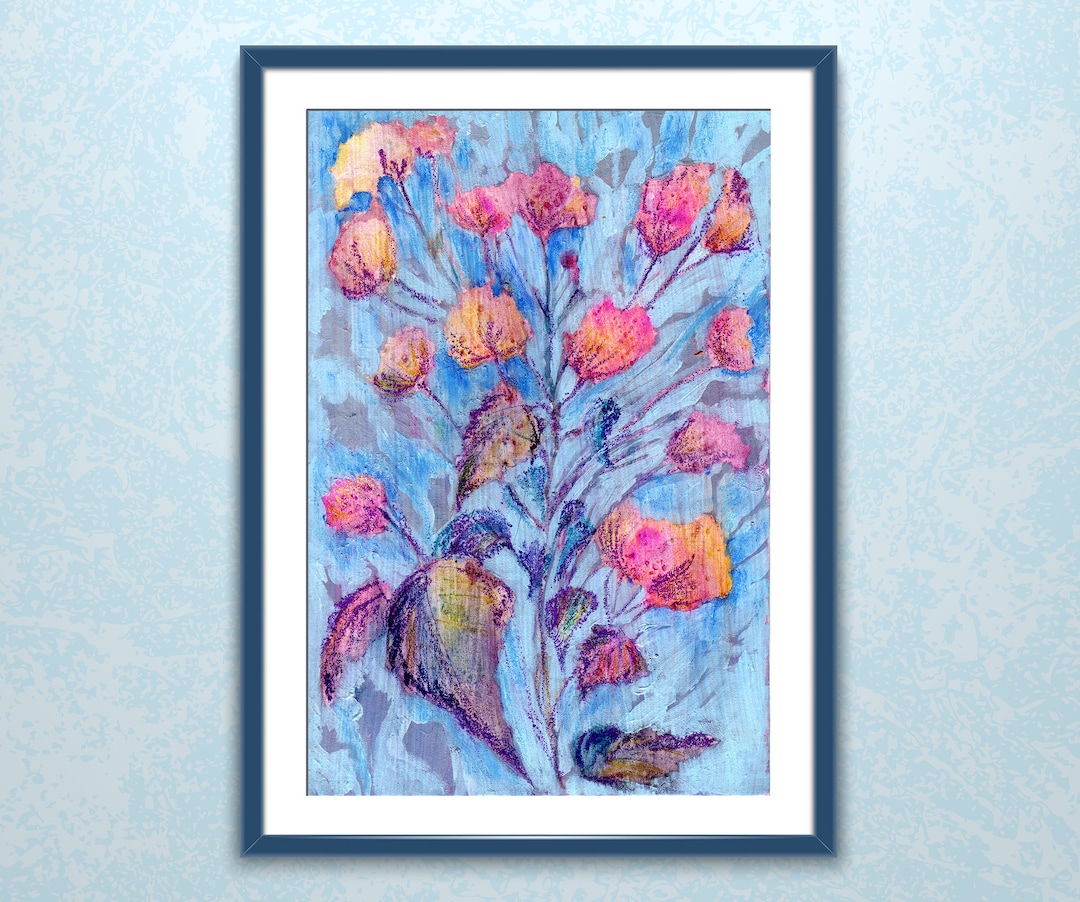 Abstract Blue and Pink Floral Painting Flowers and Foliage - Etsy