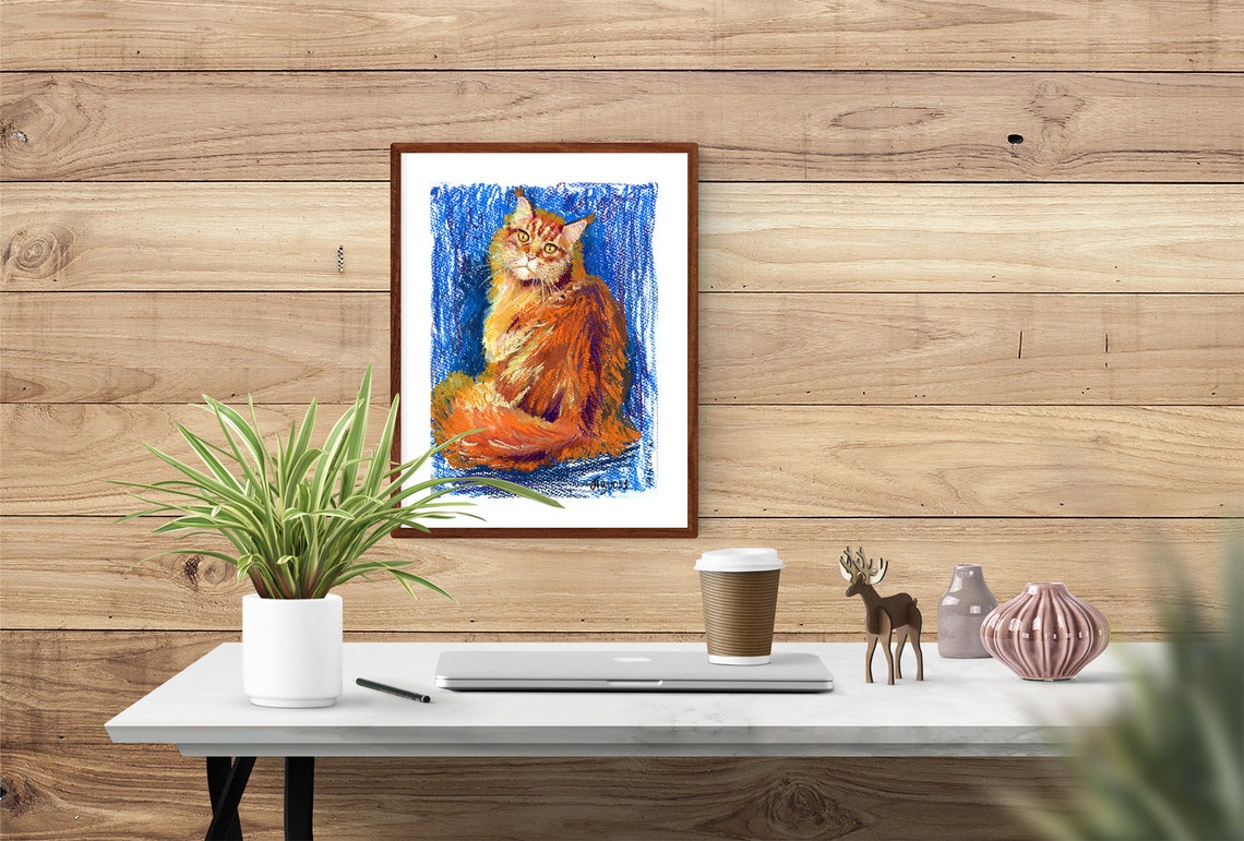 Red Cat Oil Pastel Painting Original Wall Art by Zoya Mirumir - Etsy