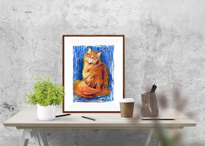 Red Cat Oil Pastel Painting, Original Wall Art by Zoya Mirumir 12.5 by ...