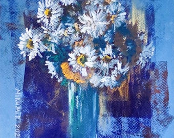 Daisies Painting | Original Oil Pastel Floral Artwork