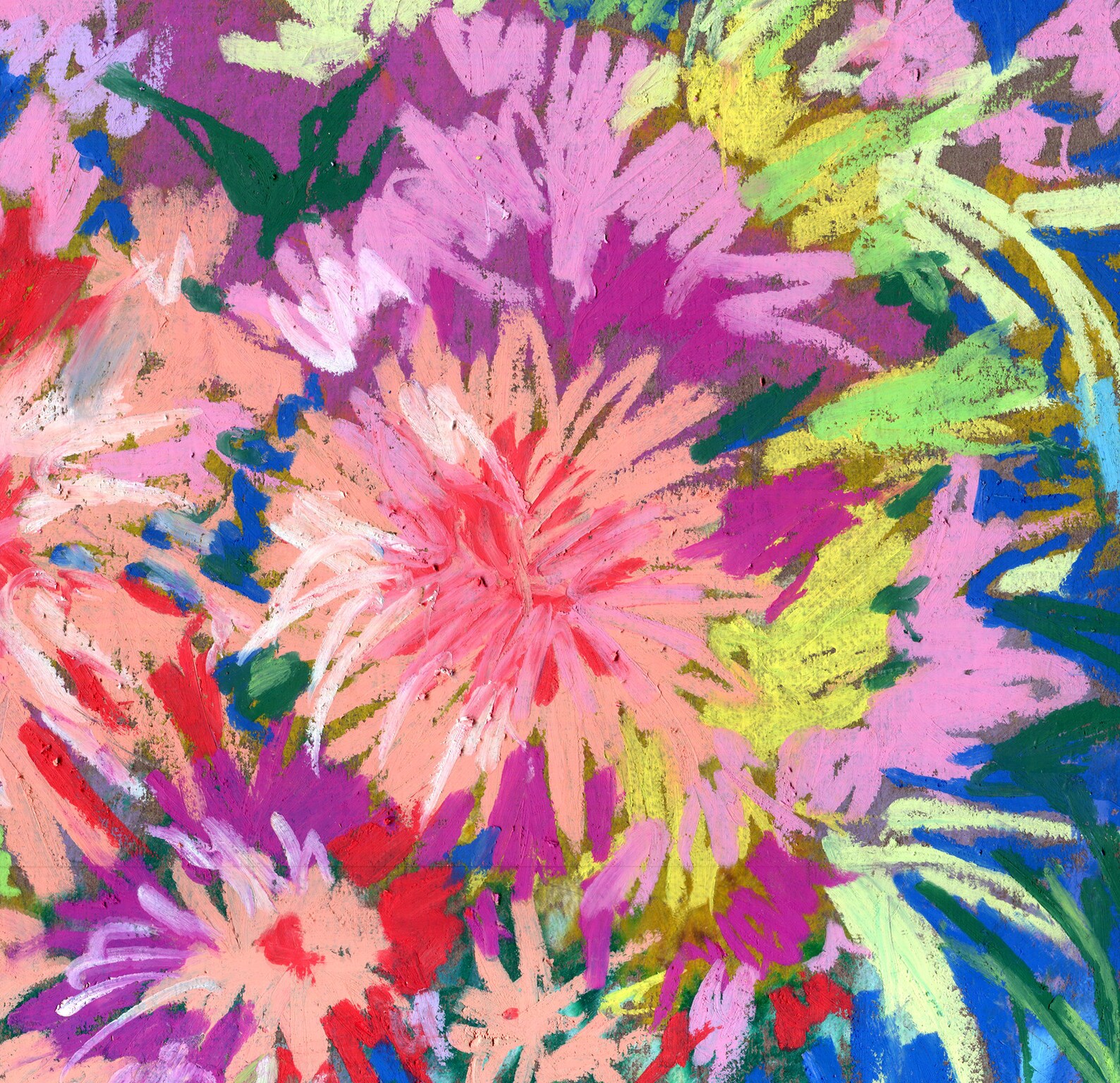 Abstract Flowers Painting Bouquet Wall Art Oil Pastel Art Floral Artwork 15 by 10.4 Inches by