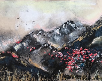 Abstract Mountains Landscape Painting | Mixed Media Original Artwork