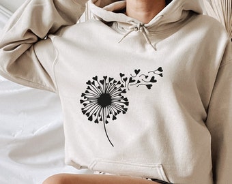 Dandelion Hoodie, Valentines Day Hoodie, Valentines Hoodie, Valentines Day Gift, Love Hoodie, Heart Hoodie, Women Valentine Hoodie,