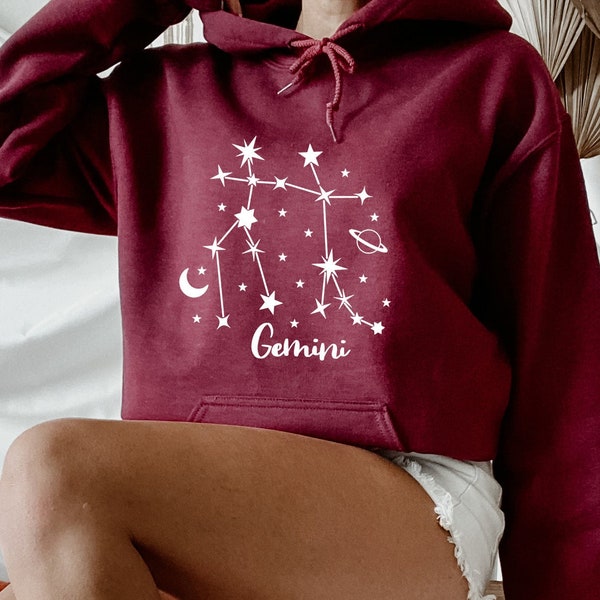 Gemini Constellation Hoodie - Astrology Lover Hoodie - Gemini Zodiac Sign Hoodie - Zodiac Twins Symbol Hoodie - Astrological Family Hoodie