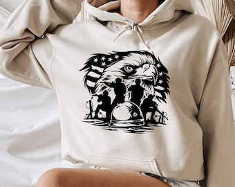 Sudadera con capucha del 4 de julio, sudadera con capucha del Día de la Independencia, sudadera con capucha Eagle, sudadera con capucha American Soldier, sudadera con capucha God Bless America, sudadera con capucha fuerte de América,