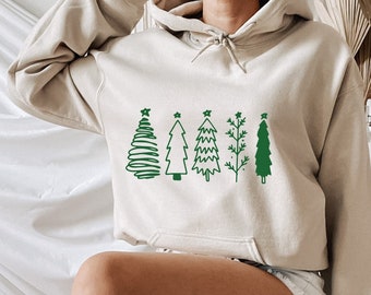 Christmas Trees Hoodie, Christmas Hoodie for Women, Tree Lover Hoodie, Merry Christmas Hoodie, Christmas Party Hoodie, Pine Trees Hoodie