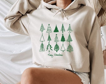 Christmas Trees Hoodie, Christmas Hoodie for Women, Tree Lover Hoodie, Merry Christmas Hoodie, Christmas Party Hoodie, Pine Trees Hoodie