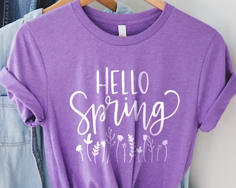 Olá camisa de primavera, camisa de flores de primavera, flor em crescimento, camisa de primavera ensolarada, camisa de temporada de primavera, camisa de família de primavera, camisa de primavera feliz