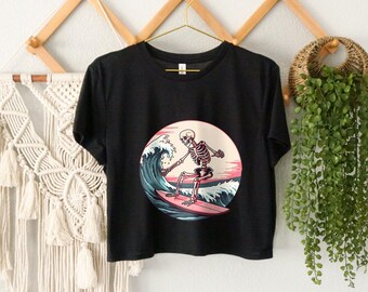 Skeleton Surfer Crop Top, Surfboard Lover Crop Top, Halloween Monster, Halloween Party, Halloween Surfer Gift, Surfing, Boo