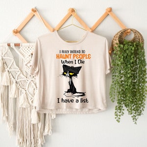 Halloween Black Cat Crop Top, Halloween Series Gift, Scary Cat Crop Top, Halloween Party Crop Top, Halloween Fall Crop Top, Boo Crop Top