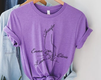 Camisa personalizada de madre con tres hijos, camisa personalizada para madres y niños, camisa para tomarse de la mano, camisa de manos para mamá e hijo, regalo para mamá