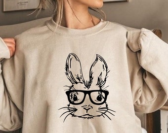 Lapin avec lunettes Sweat-shirt, Sweat-shirt mignon de Pâques, Sweat-shirt Bunny Lover, Sweat-shirt de lapin de Pâques, Joyeuses Pâques, Chemise de famille de Pâques,