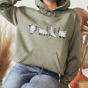 Halloween Cat Hoodie, Ghost Cat Hoodie, Spooky Cat Hoodie, Cat Lover Hoodie, Gift for Cat Lover, Cat People Hoodie, Fall Season Hoodie