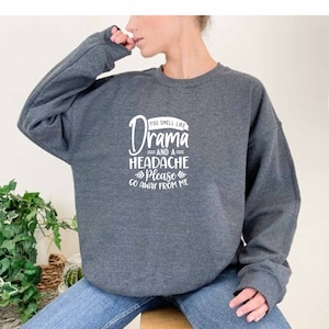 You Smell Like Drama And A Headache Please Go Away From Me Sweatshirt, Sarcastic Sweatshirt, Offensive Sweatshirt, Dark Humor Sweatshirt