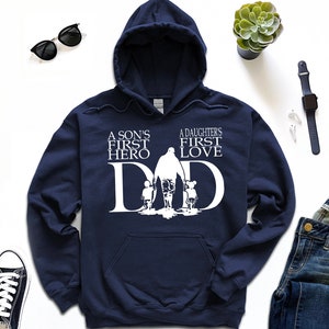 Son&#39;s First Hero Hoodie, Daughter&#39;s First Love Hoodie, Family Dad Hoodie, Father Son and Daughter Hoodie, Fathers Day Hoodie, Superhero Dad