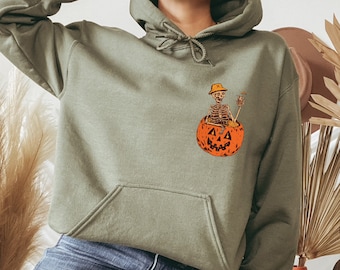 Pumpkin Hoodie, Halloween Hoodie, Skeleton Hoodie, Spooky Hoodie, Fall Season Hoodie, Cute Skeleton Hoodie, Fall Season Gift