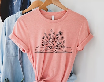 Wildflowers and Book Lover Shirt, Book shirt, Book lover shirt, Plant lover, Wildflower shirt, Plant lover gift shirt, Gift for Book Lovers