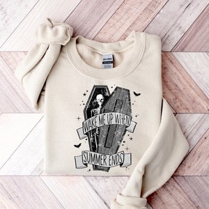 Wake Me Up When Summer Ends Sweatshirt, Spooky Coffin Sweatshirt, Halloween Party Sweatshirt, Halloween Series Sweatshirt, Halloween Time