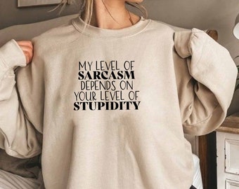 My Level Of Sarcasm Depends On Your Level Of Stupidity Sweatshirt, Offensive Sweatshirt, Sarcastic Sweatshirt, Dark Humour Sweatshirt