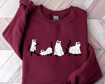 Halloween Cat Sweatshirt, Ghost Cat Sweatshirt, Spooky Cat Sweatshirt, Cat Lover Sweatshirt, Gift for Cat Lover, Cat People Sweatshirt,
