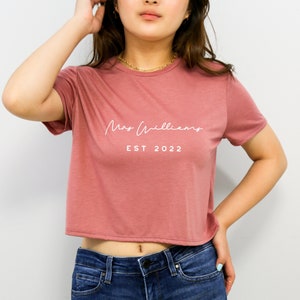 Custom Mrs Bride Crop Top, Personalized Bride Est 2022 Crop Top, Engagement 2022 Gift Crop Top, Wife Lover Crop Top, Just Married Crop Top