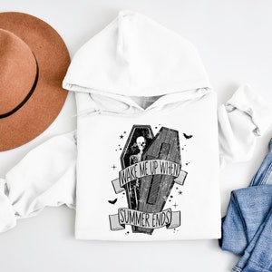 Wake Me Up When Summer Ends Hoodie, Spooky Coffin Hoodie, Halloween Party Hoodie, Halloween Series Hoodie, Halloween Time Gift, Skeleton
