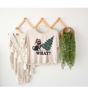 Kerst kat crop top, xmas kat familie crop top, kerstvakantie crop top, kerstmuts crop top, kat minnaar cadeau, kerstsok gewas