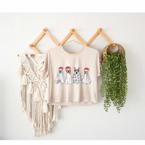 Kerst honden crop top, vrolijke sneeuwvlok crop top, hondenliefhebber crop top, christelijke kerstcadeau, slee rendieren cadeau, kerstman crop top