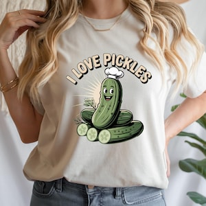 ピクルス大好きTシャツ、ピクルス好きの面白いシャツ、かわいい野菜の漫画Tシャツ、ディルピクルスの食べ物のユーモアデザイン