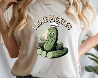 I Love Pickles T-Shirt, Funny Pickle Lover Shirt, Cute Vegetable Cartoon Tee, Dill Pickle Food Humor Design