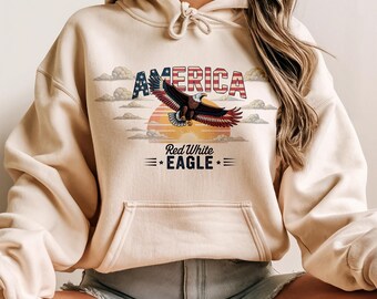 4th of July Hoodie, America Eagle Hoodie, Red White Blue Pullover, Patriotic Graphic, Independence Day Freedom Hoodie