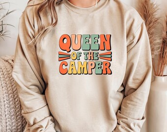 Königin der Camper-Sweatshirt, lustiges Camping-Sweat, Retro RV-T-Shirt, Outdoor-Abenteuer-Grafik, Glam-Natur-Reisen