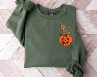 Felpa di zucca, Felpa di Halloween, Felpa scheletro, Felpa spettrale, Felpa della stagione autunnale, Felpa scheletro carino