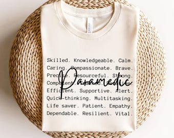 Camiseta con descripción de paramédico, camiseta con características médicas de emergencia, camiseta de regalo profesional de primeros auxilios, camiseta minimalista de EMS
