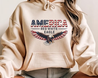 4th of July Hoodie, Red White Blue Eagle Hoodie, Patriotic Graphic Pullover, America Hoodie, Independence Day Freedom Wear