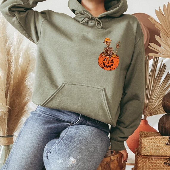 Pumpkin Hoodie, Halloween Hoodie, Skeleton Hoodie, Spooky Hoodie, Fall Season Hoodie, Cute Skeleton Hoodie, Fall Season Gift