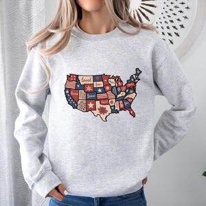 USA Karte Sweatshirt, Patchwork Amerika Pullover, Bunt Rundhalsausschnitt, 4