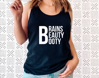 Brains Beauty Booty Tank Top, Exercise Tank Top, Gym Motivation Tank Top, Girl Power Tank Top, Workout Life Tank Top, Crossfit Tank Top